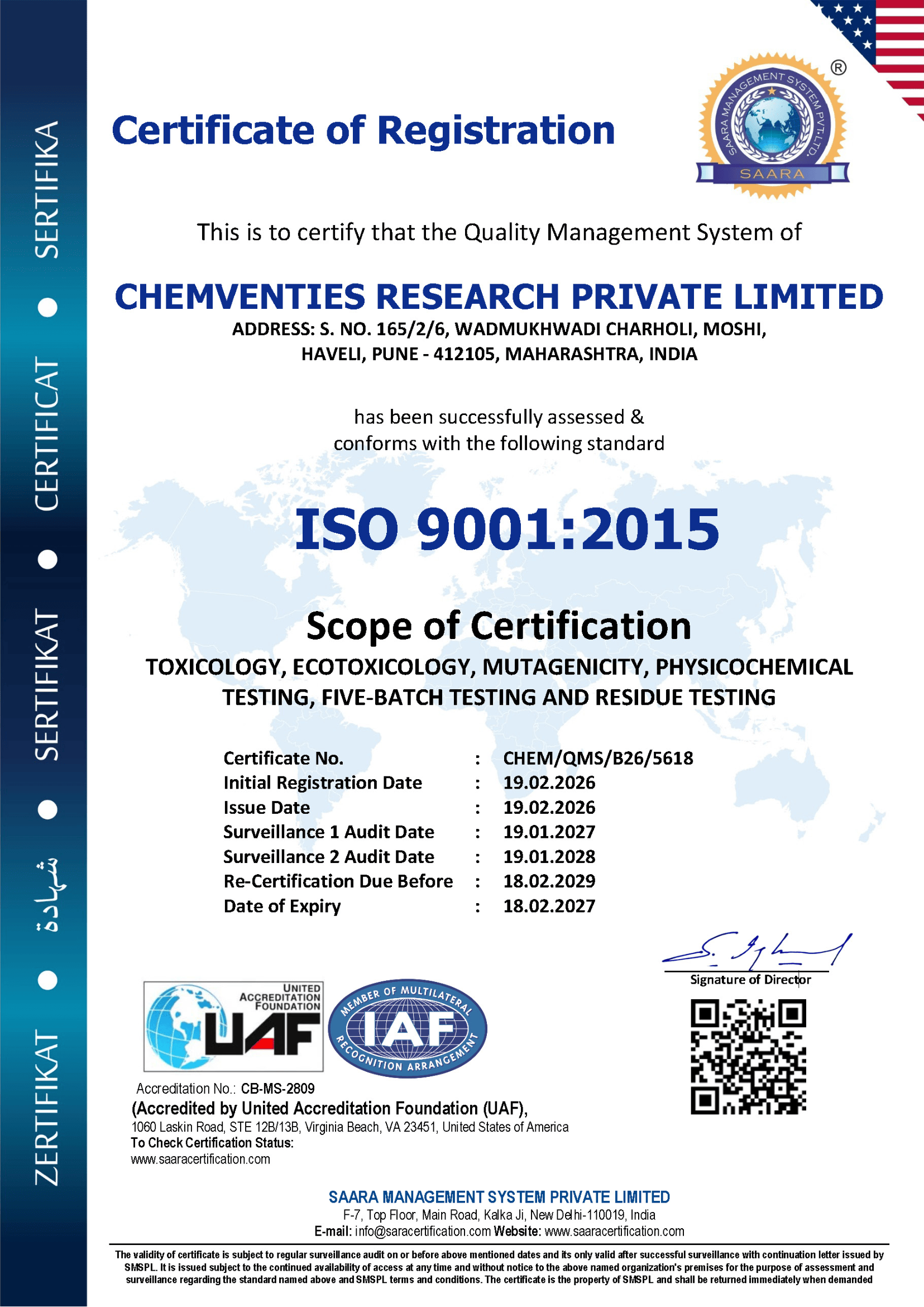 ISO 9001:2015 Certificate Preview